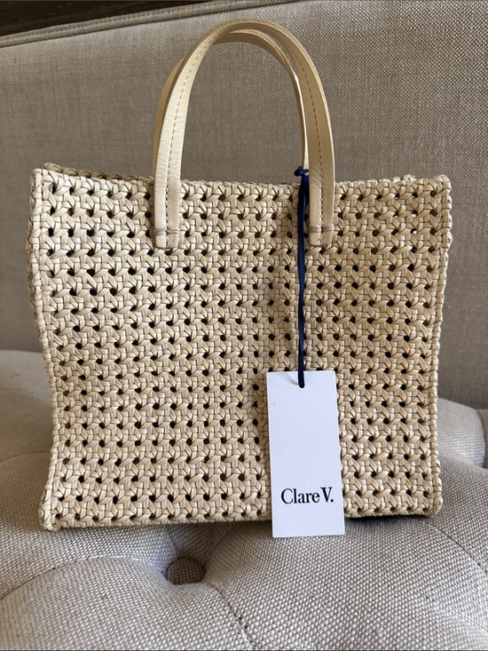 Clare V Handbags - Clare V Natural Woven Straw Tote with Leather Handles